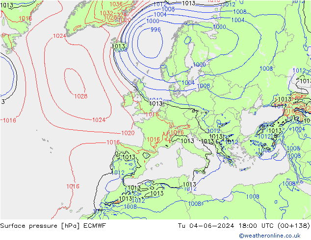 Luchtdruk (Grond) ECMWF di 04.06.2024 18 UTC