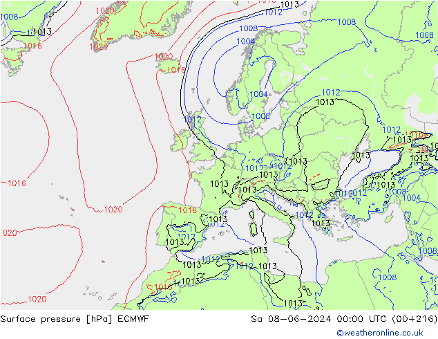 Luchtdruk (Grond) ECMWF za 08.06.2024 00 UTC