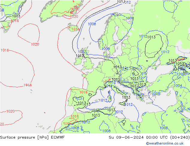 Surface pressure ECMWF Su 09.06.2024 00 UTC