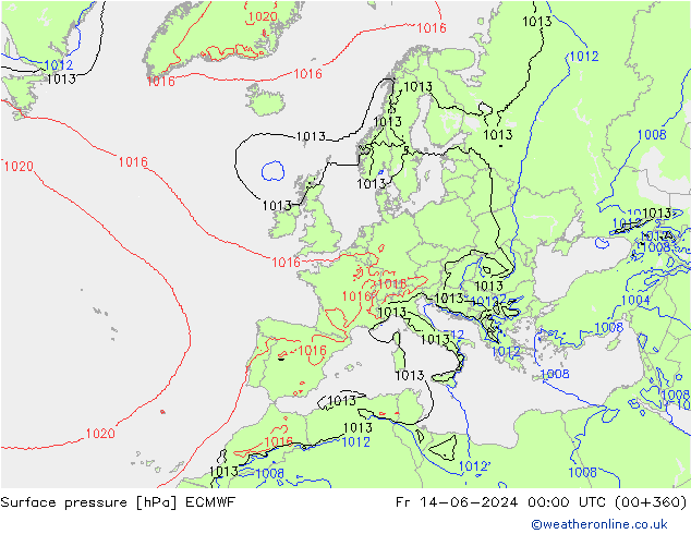 Yer basıncı ECMWF Cu 14.06.2024 00 UTC
