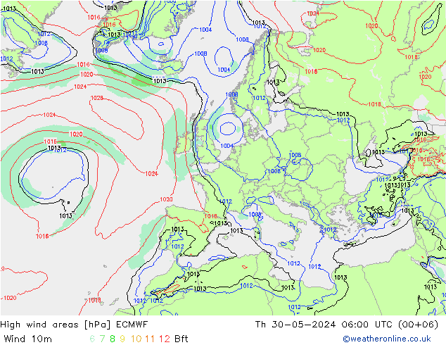 yüksek rüzgarlı alanlar ECMWF Per 30.05.2024 06 UTC