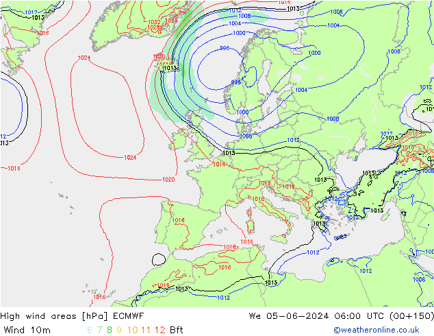 High wind areas ECMWF Qua 05.06.2024 06 UTC