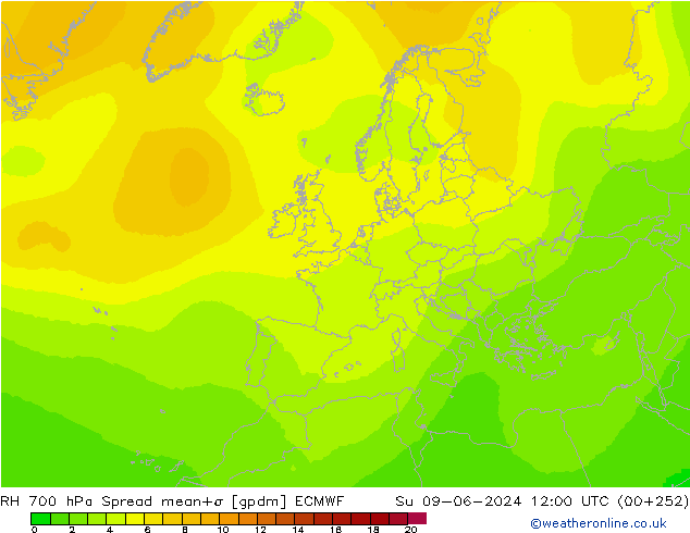 RV 700 hPa Spread ECMWF zo 09.06.2024 12 UTC