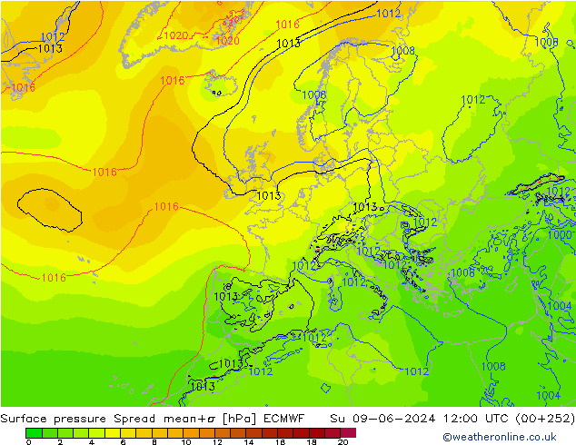 Bodendruck Spread ECMWF So 09.06.2024 12 UTC