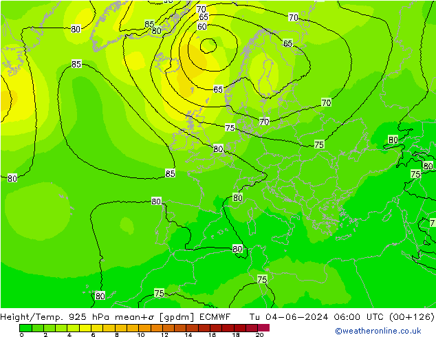 Height/Temp. 925 hPa ECMWF Tu 04.06.2024 06 UTC