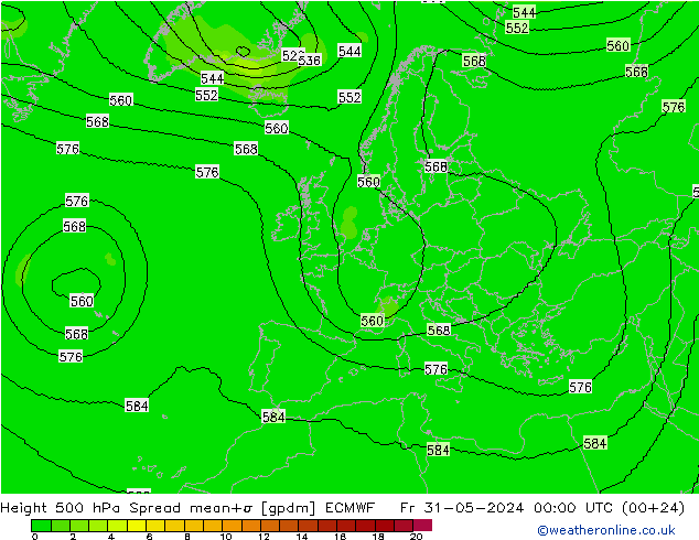 Height 500 hPa Spread ECMWF Sex 31.05.2024 00 UTC