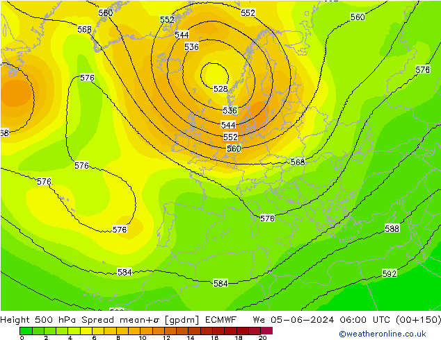 Height 500 hPa Spread ECMWF Mi 05.06.2024 06 UTC