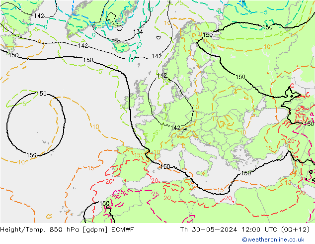 Hoogte/Temp. 850 hPa ECMWF do 30.05.2024 12 UTC