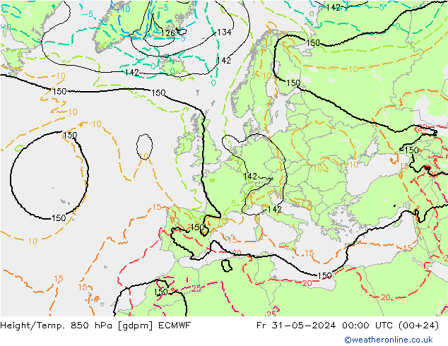 Géop./Temp. 850 hPa ECMWF ven 31.05.2024 00 UTC