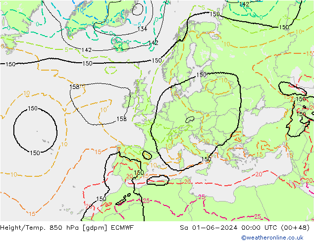 Hoogte/Temp. 850 hPa ECMWF za 01.06.2024 00 UTC