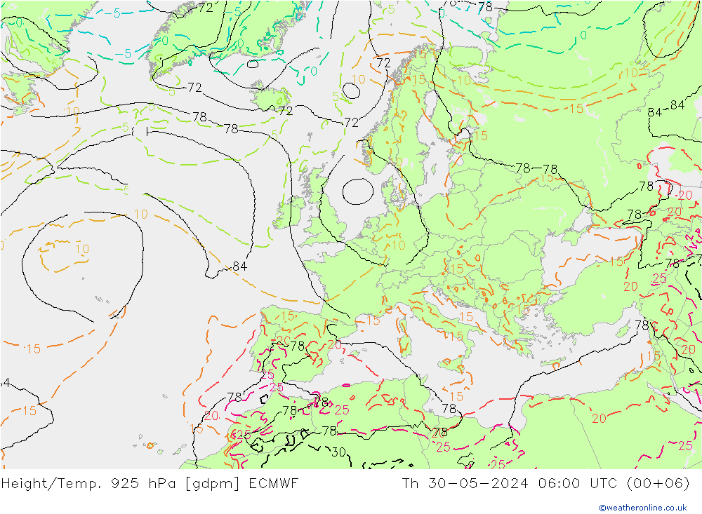 Height/Temp. 925 гПа ECMWF чт 30.05.2024 06 UTC