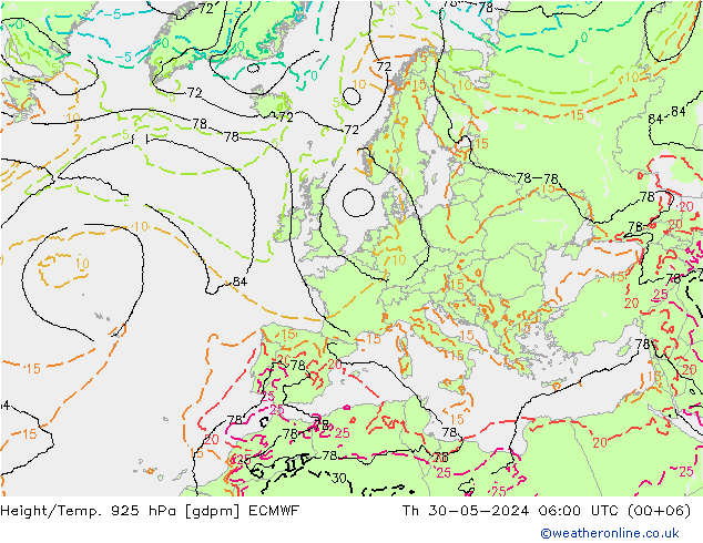 Height/Temp. 925 hPa ECMWF Čt 30.05.2024 06 UTC