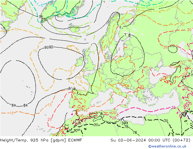 Height/Temp. 925 hPa ECMWF  02.06.2024 00 UTC