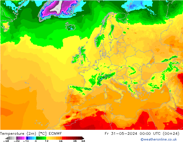 température (2m) ECMWF ven 31.05.2024 00 UTC