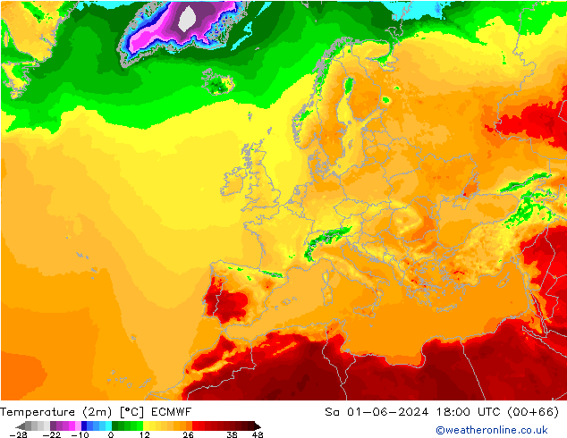 Sıcaklık Haritası (2m) ECMWF Cts 01.06.2024 18 UTC