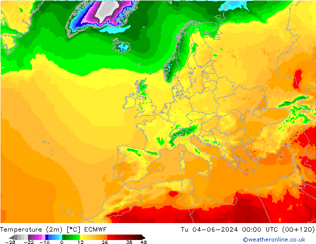 Temperature (2m) ECMWF Tu 04.06.2024 00 UTC