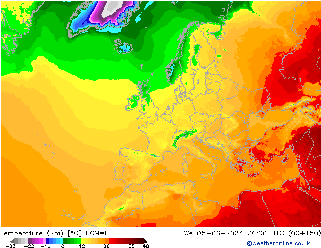 Sıcaklık Haritası (2m) ECMWF Çar 05.06.2024 06 UTC