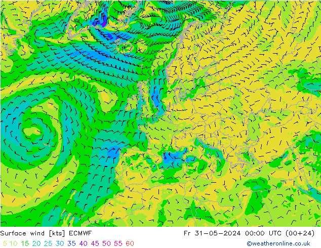 Vento 10 m ECMWF Sex 31.05.2024 00 UTC