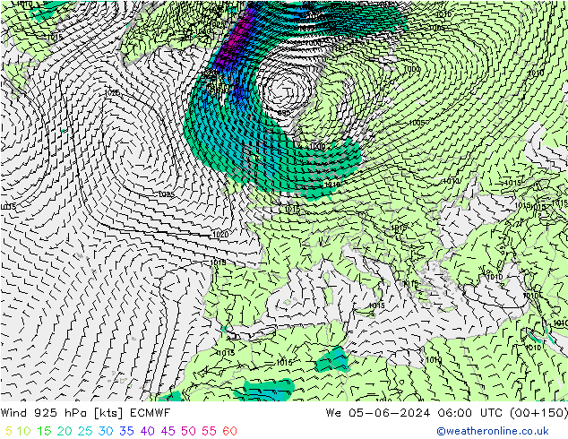 Wind 925 hPa ECMWF Mi 05.06.2024 06 UTC