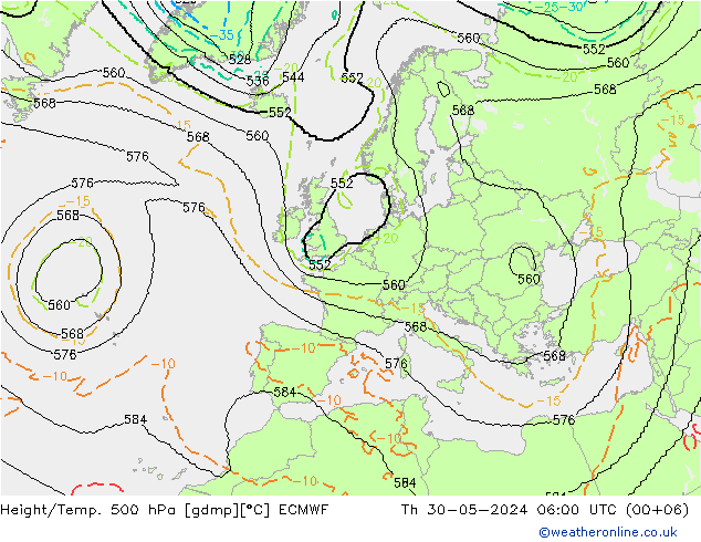 Height/Temp. 500 hPa ECMWF Do 30.05.2024 06 UTC