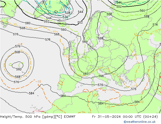 Yükseklik/Sıc. 500 hPa ECMWF Cu 31.05.2024 00 UTC