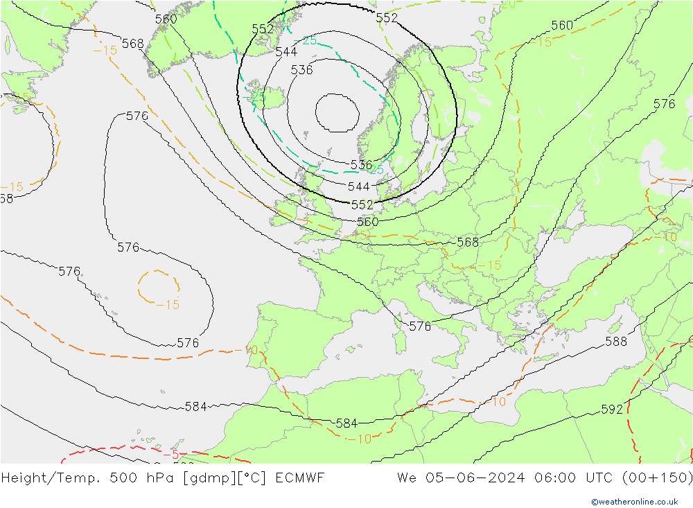 Height/Temp. 500 hPa ECMWF St 05.06.2024 06 UTC