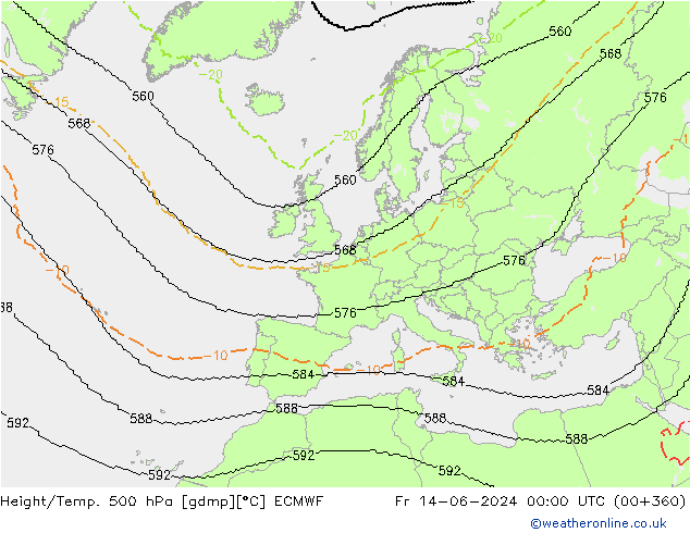 Height/Temp. 500 hPa ECMWF Fr 14.06.2024 00 UTC