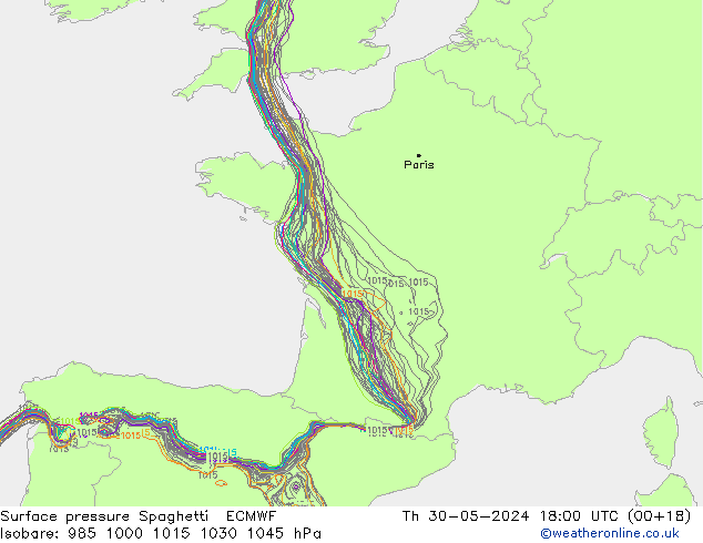 приземное давление Spaghetti ECMWF чт 30.05.2024 18 UTC