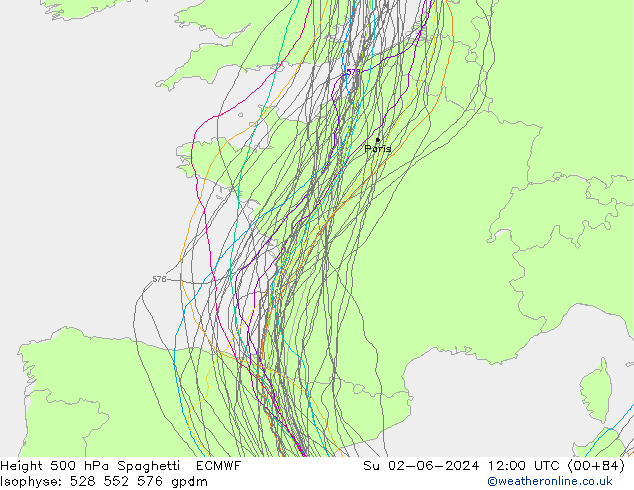 Height 500 hPa Spaghetti ECMWF Ne 02.06.2024 12 UTC