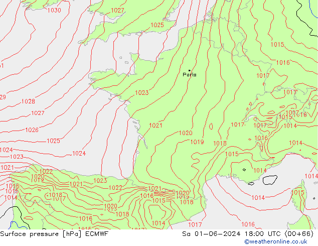 pressão do solo ECMWF Sáb 01.06.2024 18 UTC