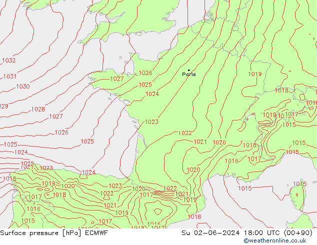 Pressione al suolo ECMWF dom 02.06.2024 18 UTC