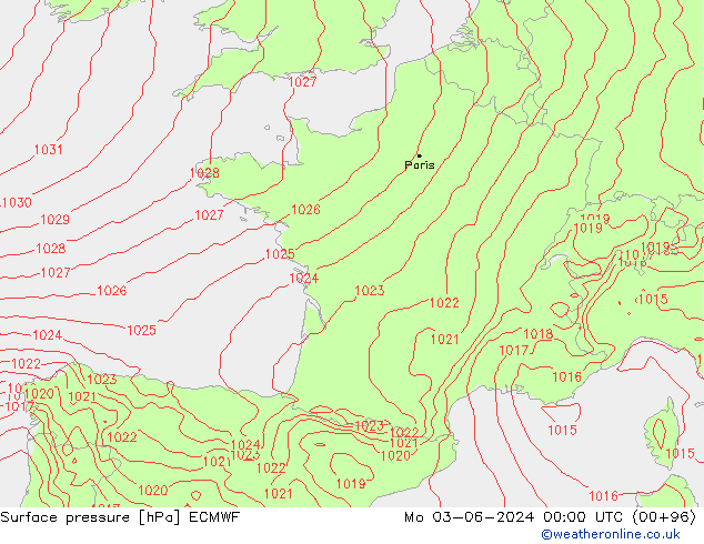 Luchtdruk (Grond) ECMWF ma 03.06.2024 00 UTC