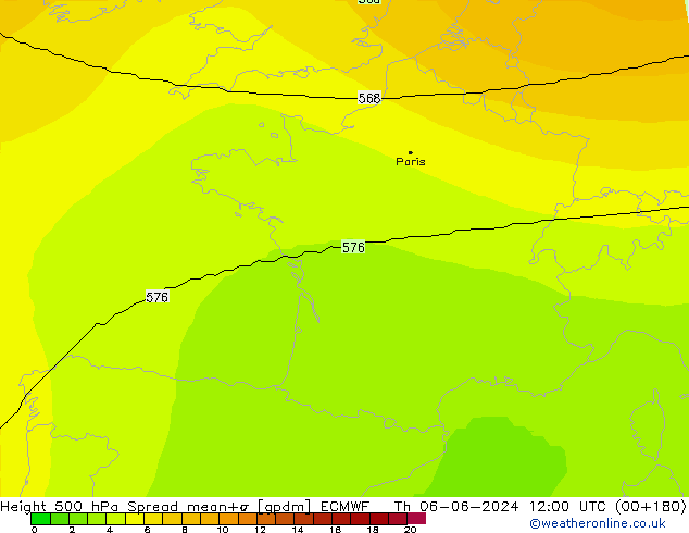 Hoogte 500 hPa Spread ECMWF do 06.06.2024 12 UTC