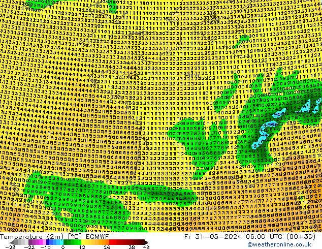 mapa temperatury (2m) ECMWF pt. 31.05.2024 06 UTC