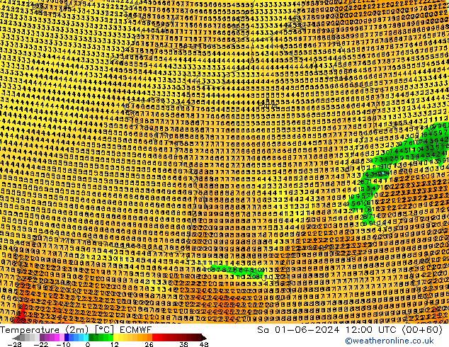 Temperature (2m) ECMWF Sa 01.06.2024 12 UTC