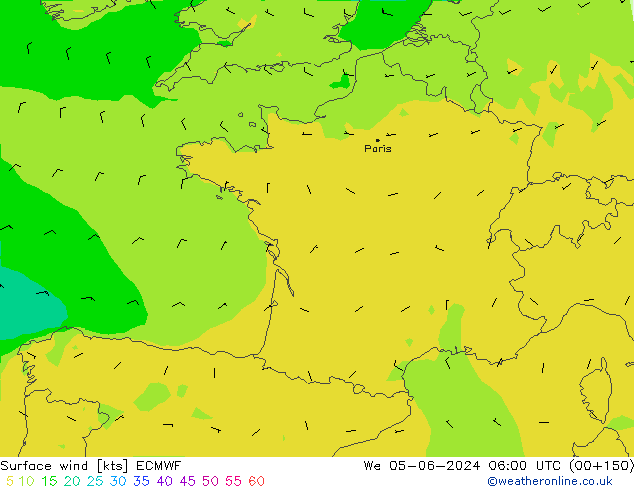 Vento 10 m ECMWF mer 05.06.2024 06 UTC