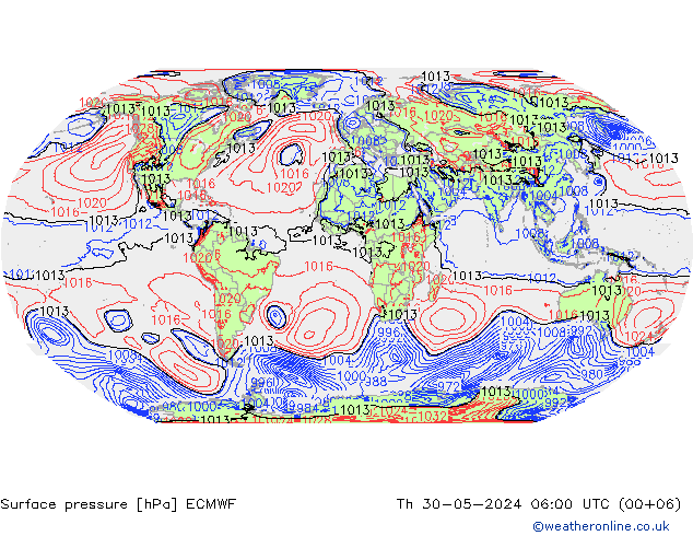 pressão do solo ECMWF Qui 30.05.2024 06 UTC