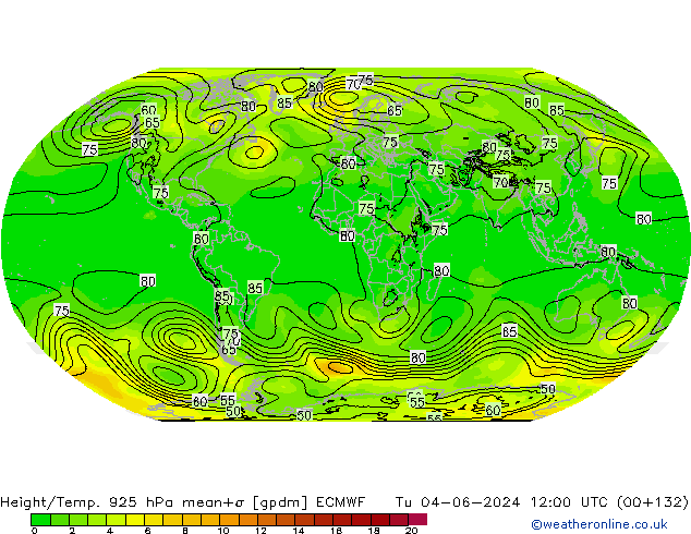 Height/Temp. 925 hPa ECMWF Út 04.06.2024 12 UTC