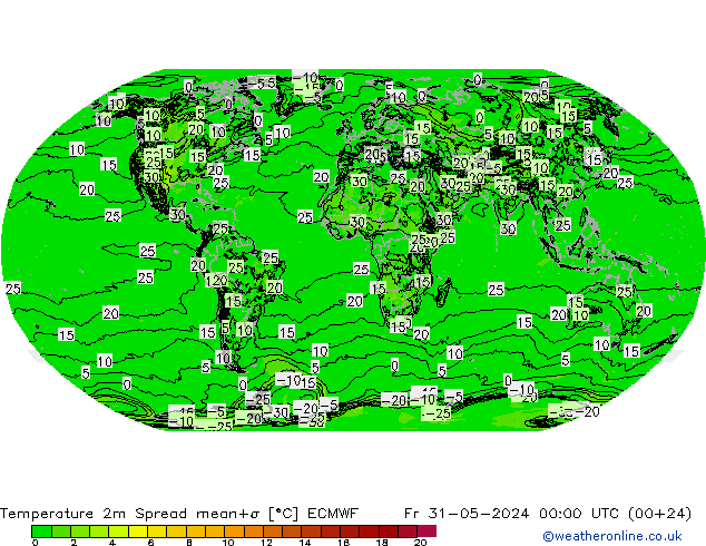 Temperaturkarte Spread ECMWF Fr 31.05.2024 00 UTC