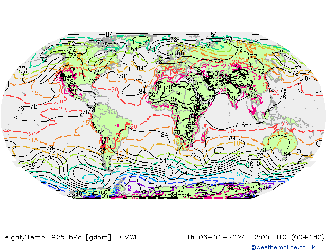 Yükseklik/Sıc. 925 hPa ECMWF Per 06.06.2024 12 UTC