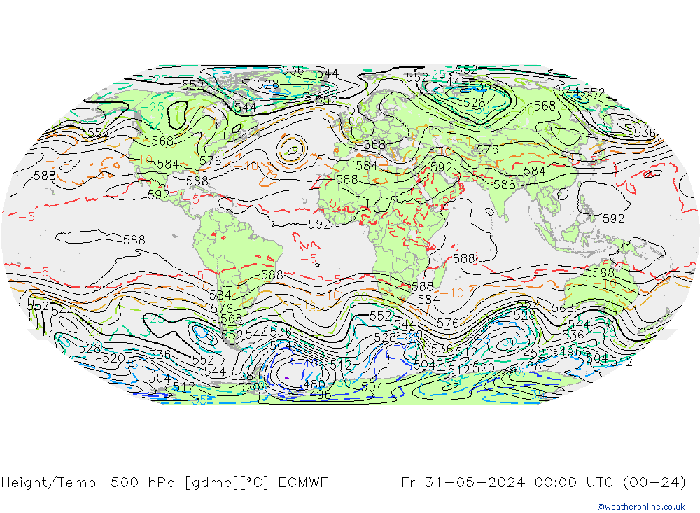 Height/Temp. 500 hPa ECMWF Pá 31.05.2024 00 UTC