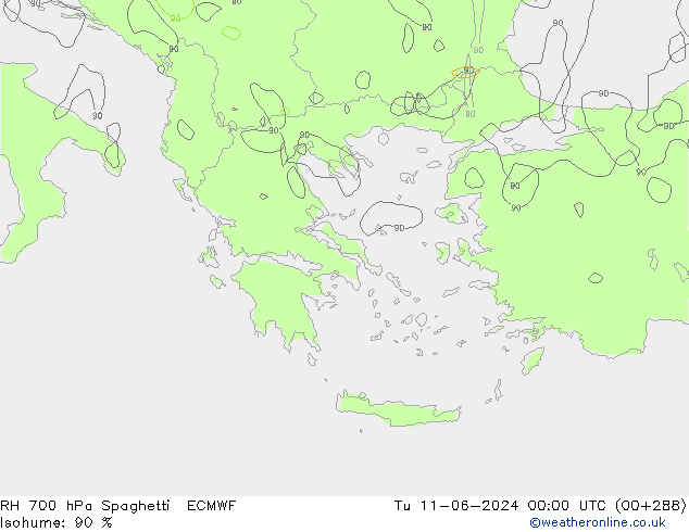 RV 700 hPa Spaghetti ECMWF di 11.06.2024 00 UTC