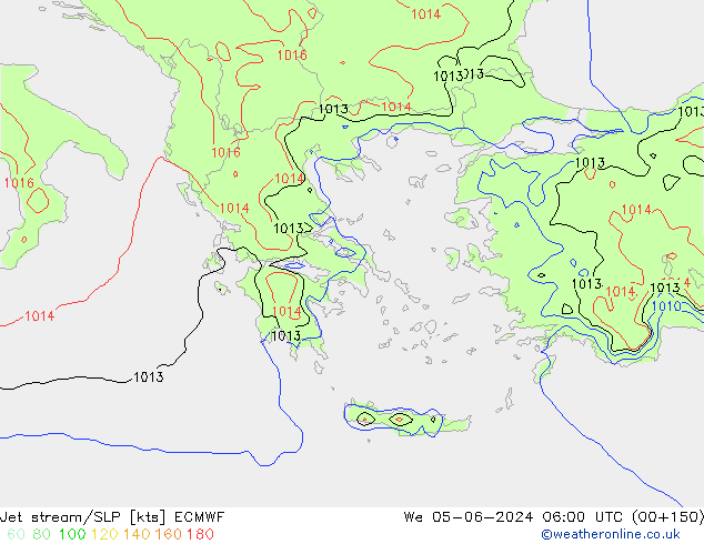 Straalstroom/SLP ECMWF wo 05.06.2024 06 UTC