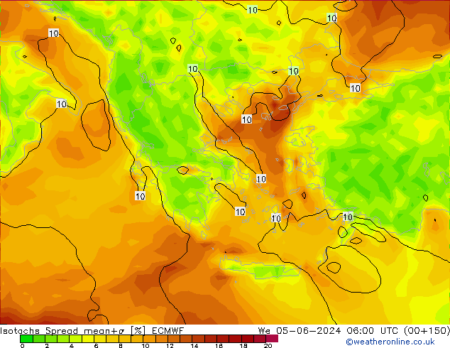 Eşrüzgar Hızları Spread ECMWF Çar 05.06.2024 06 UTC