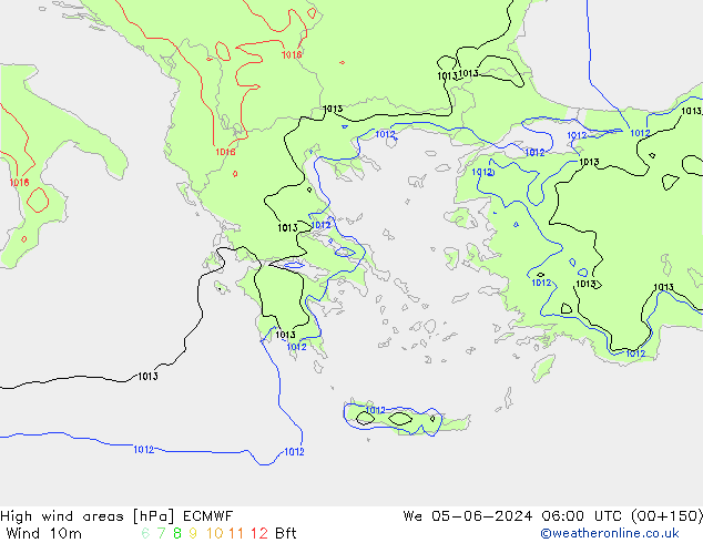 High wind areas ECMWF Qua 05.06.2024 06 UTC