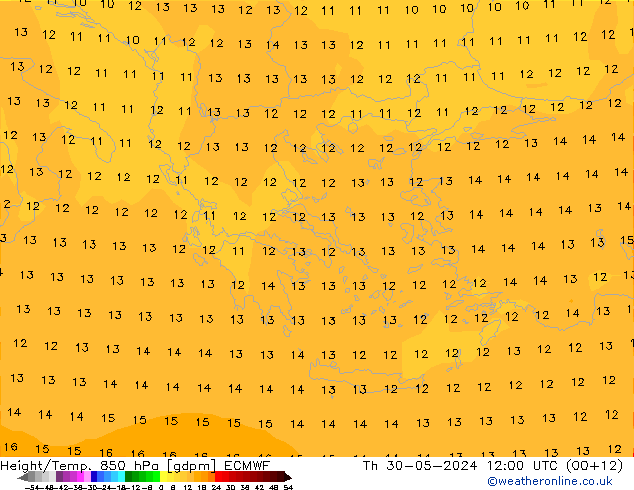 Height/Temp. 850 hPa ECMWF Qui 30.05.2024 12 UTC