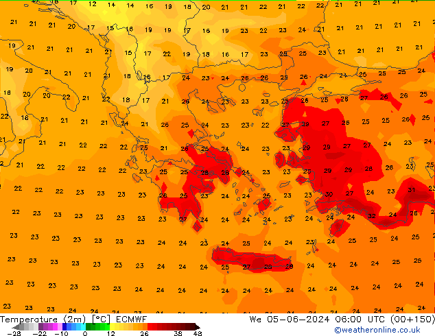 Temperatuurkaart (2m) ECMWF wo 05.06.2024 06 UTC