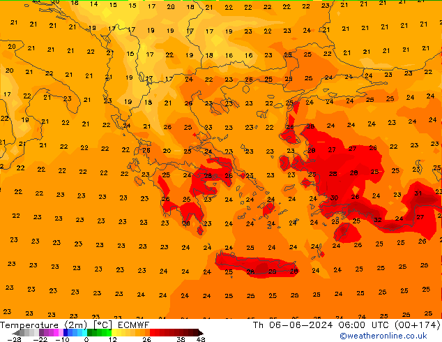 карта температуры ECMWF чт 06.06.2024 06 UTC