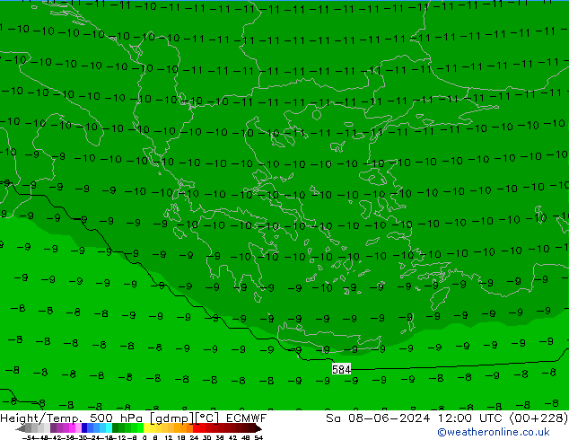 Height/Temp. 500 hPa ECMWF Sa 08.06.2024 12 UTC