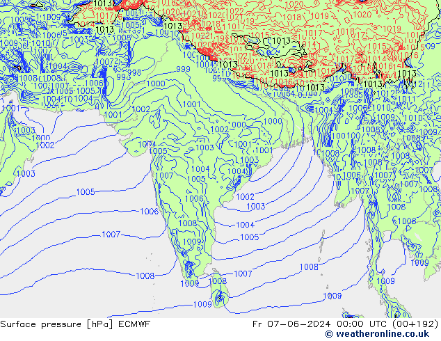 Pressione al suolo ECMWF ven 07.06.2024 00 UTC